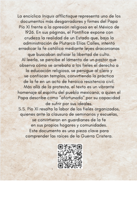 Iniquis afflictisque | Sobre la durísima situación del catolicismo en Méjico